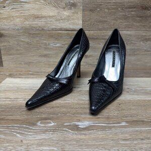 Laundry by Shelli Segal Croc Embossed Black Leather Pumps Women's Size 10